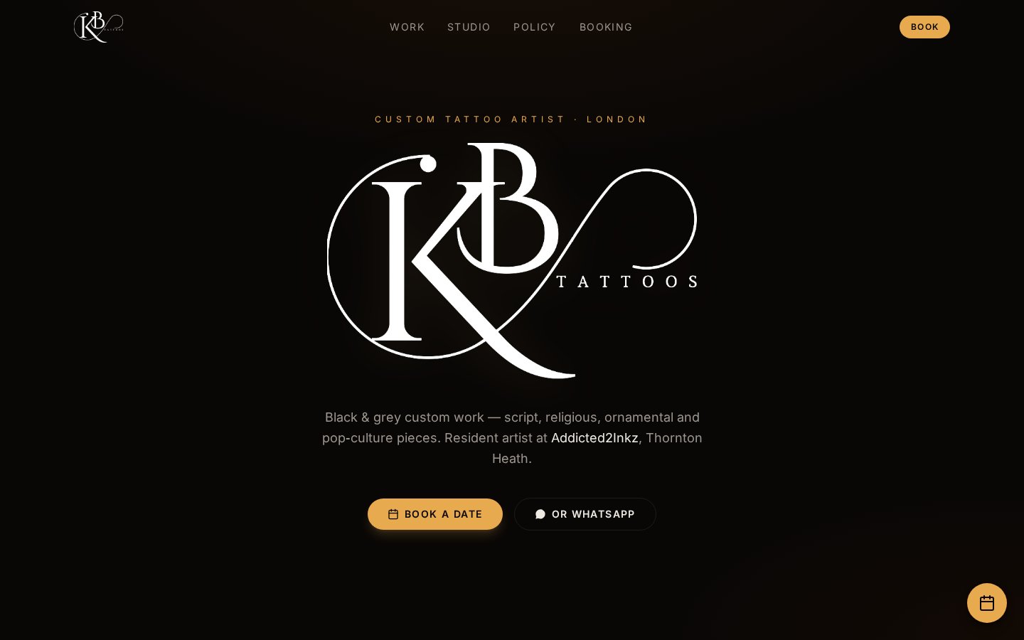 KB Tatts Shop website homepage screenshot