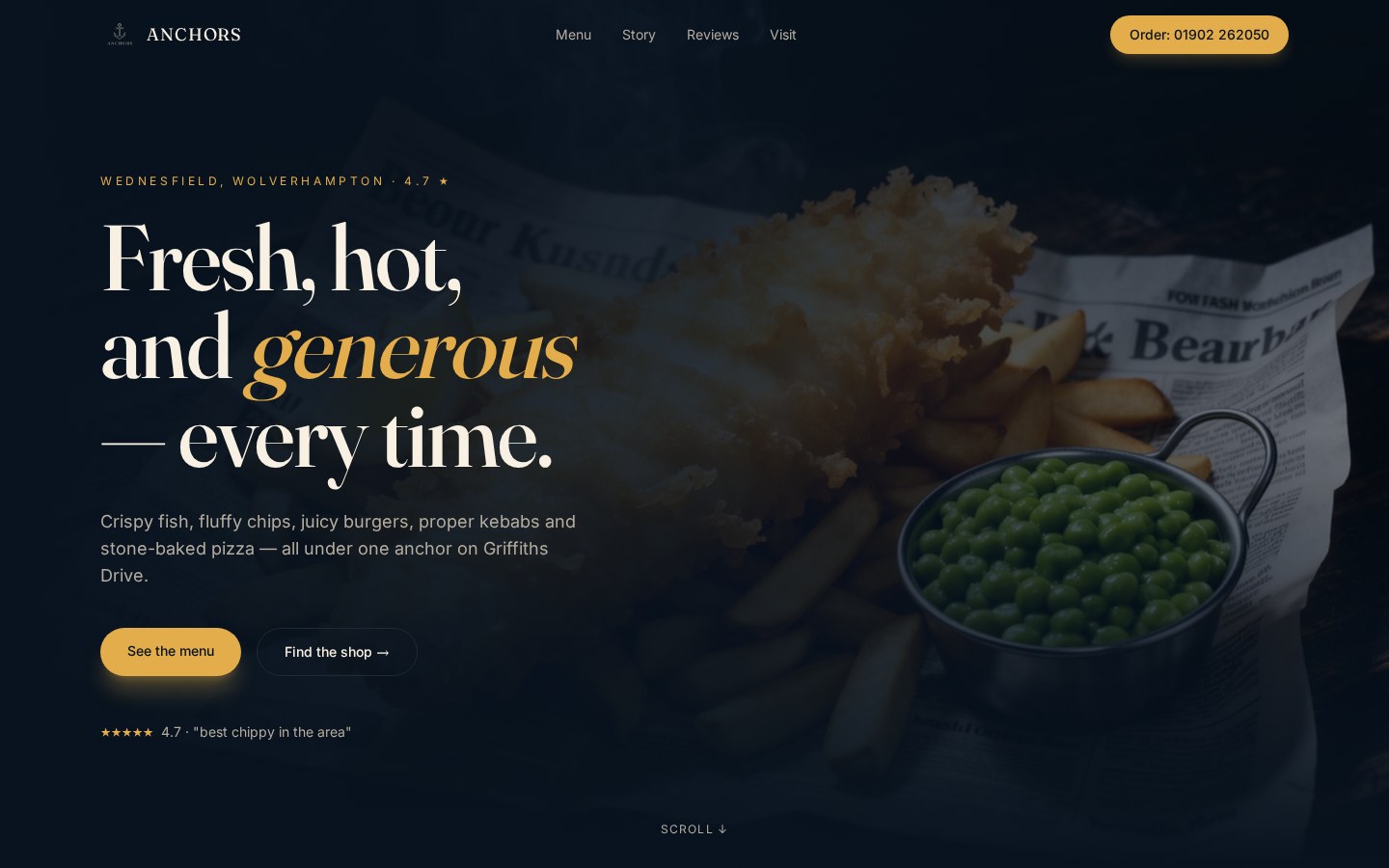 Anchors Fast Food website homepage screenshot
